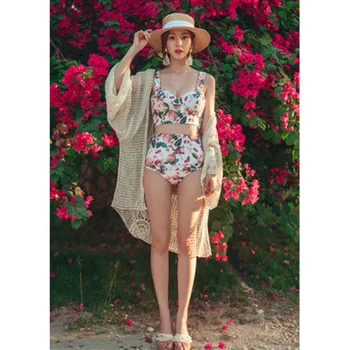 

2020 Women Floral Underwire Bikini Set Bandage Push-Up Padded Swimwear Swimsuit Bathing Suit high waist bikini