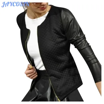 

JAYCOSIN Women Jackets Coats Autumn Winter Fashion Slim Long Sleeve Leather Coat Short Jacket With Pockets Casual Outwear 1011