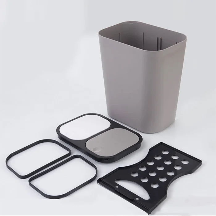 Trash Can Rectangle Plastic Push-Button Dual Compartment 12liter Recycling Waste Bin Garbage Can TN99