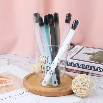 

2PCS Environmental Bamboo Charcoal Toothbrush For Oral Health Low Carbon Medium Soft Bristle Wood Handle Toothbrush