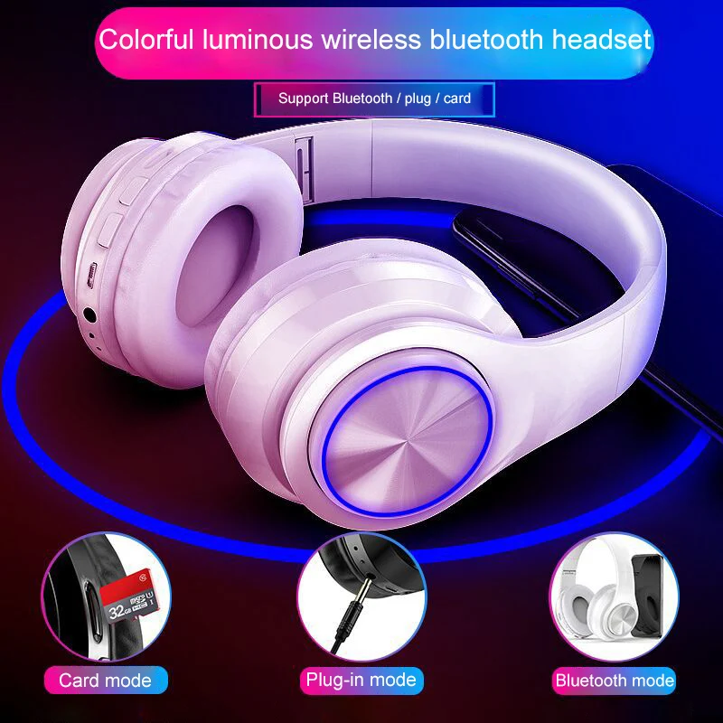Классные Hi Fi стереонаушники светящиеся Складные Bluetooth музыкальные наушники FM