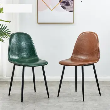 

Leather dining chair wrought iron simple dining room chair backrest creative computer chair leisure ames chair stool