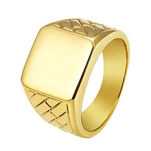Мужские кольца золотистого цвета квадратный из нержавеющей стали Панк простые кольца-печатки для мужчин и женщин модные ювелирные изделия Прямая