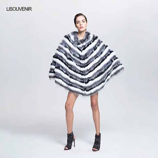 LS18FXP001 Новая коллекция Lisouvenir окрашенное пончо из натуральной лисы для женщин Роскошная настоящая накидка из искуственного меха для дам