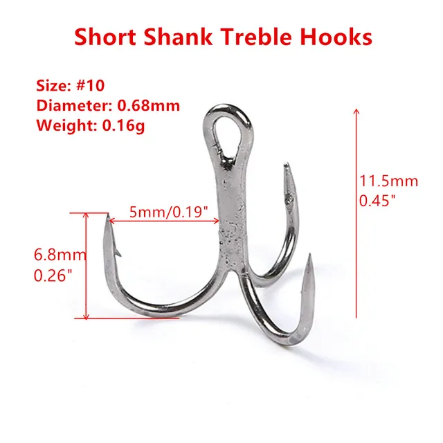 MIZUGIWA Short Shank Treble Hooks Black Nickel Shrimp Jig Hooks