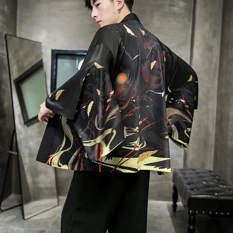 Японское кимоно для мужчин юката печати кимоно кардиган для мужчин Азия кимоно костюм для косплея Топ Защита от солнца рубашка Пляжная Тонкая Повседневная куртка - Цвет: as picture