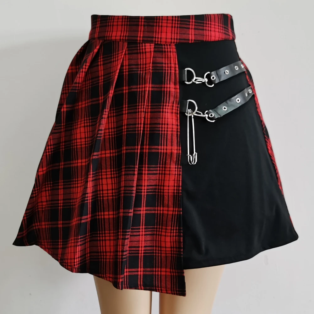 Gothic Sweet Women Pleated Skirt Fashion Plaid Mini High Waist Chic Skirt Kawaii Summer Casual Ladies Plaid Pleated Skirt skater skirt Skirts