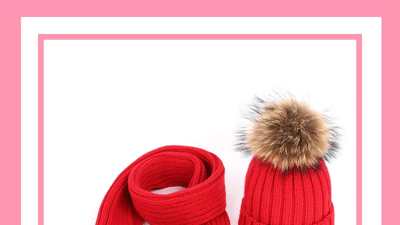 Осенне-зимние женские вязаные хлопковые шапки, теплые шапки с помпонами из меха енота, Детская вязаная Лыжная шапка, шарф, Детские шапочки-бини для родителей