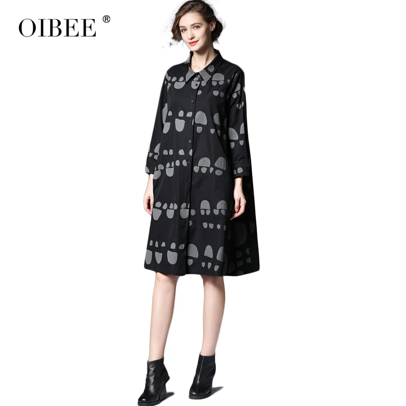 Oibee2019 весна и осень Новое Женское шифоновое свободное лоскутное платье с длинным рукавом с принтом Повседневная тонкая ветровка женская большой размер Превосходная куртка женская