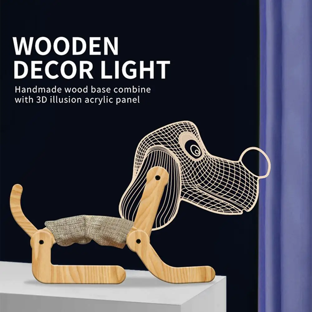 

HobbyLane Bedroom Night Light Big Ears Dog Shape Folding Wood Light Children's Room Christmas Gift Atmosphere 3D Nightlight USB