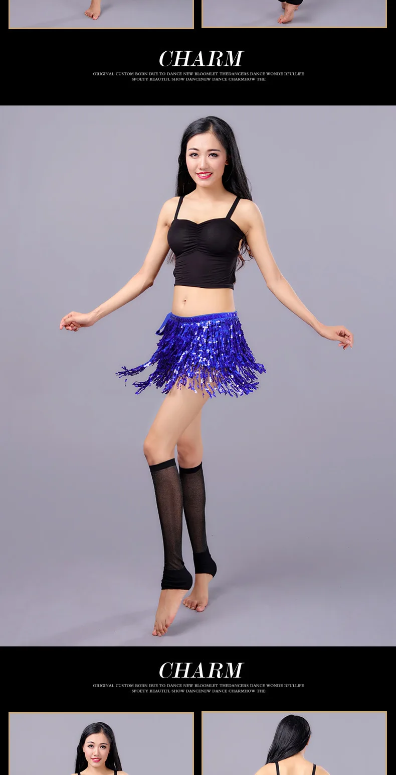 12 цветов женщины живота аксессуары для танцевальной одежды ремни с кисточкой Танец живота хип шарф Блестки Пояс