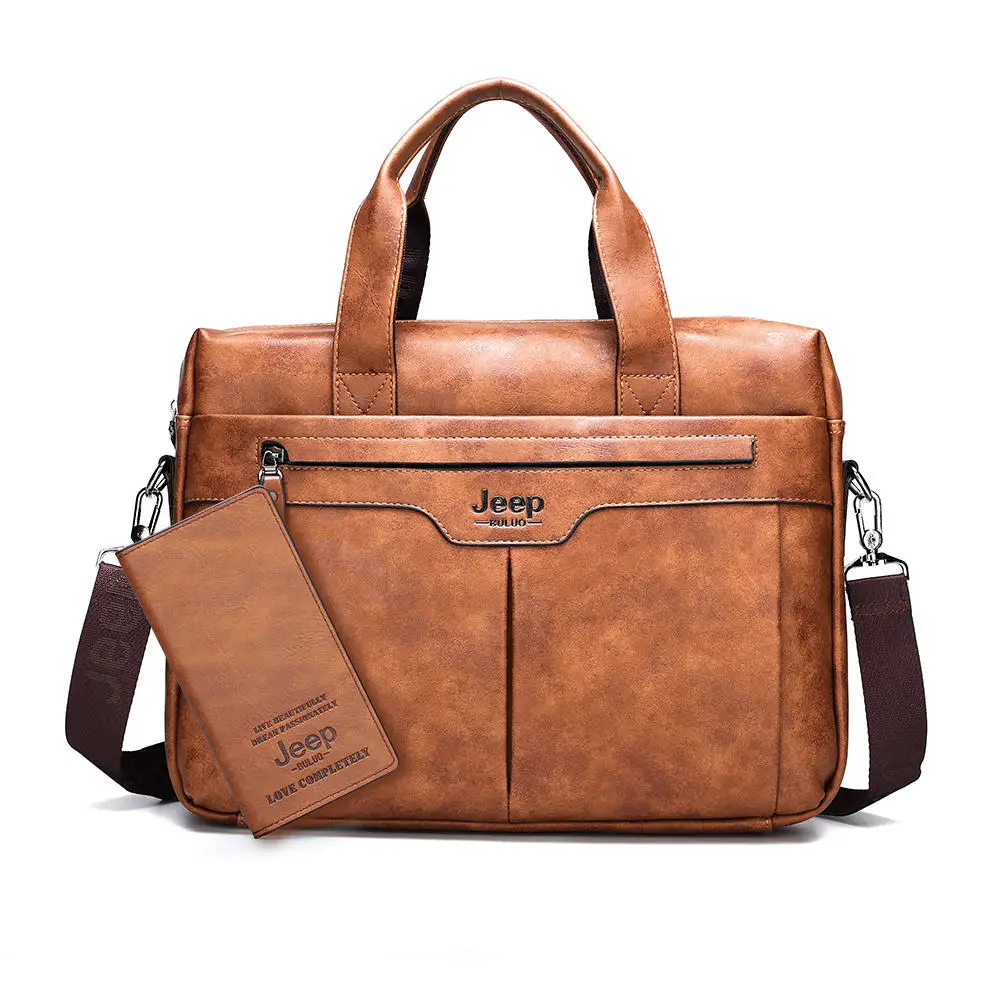 Combination-Orange Бренд JEEP BULUO, Большой Вместительный офисный портфель, сумка для мужчин, деловая мужская кожаная сумка, дорожные сумки на плечо, 14 дюймов, для ноутбука, Новинка - Цвет: Combination-Orange