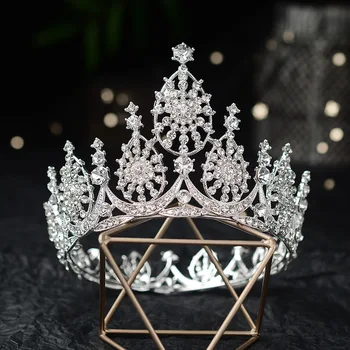 

Baroque Big High Crystal Round Bridal Tiaras Crowns Rhinestone Diadem Pageant Prom Crown Bride Headband Wedding Hair Accessories