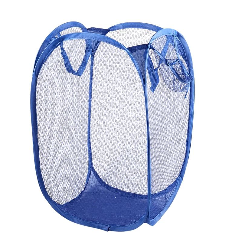 

Home Foldable Blue Meshy Design Clothes Storage Laundry Basket Hamper