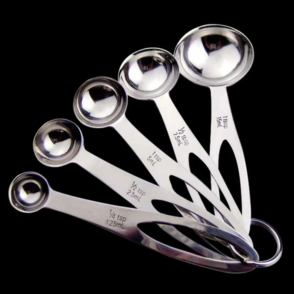 5pcs/set Stainless Steel Measuring Spoons Seasoning Coffee Tea Measuring Spoons With Scale Bakery Tool Kitchen Supplies Tools