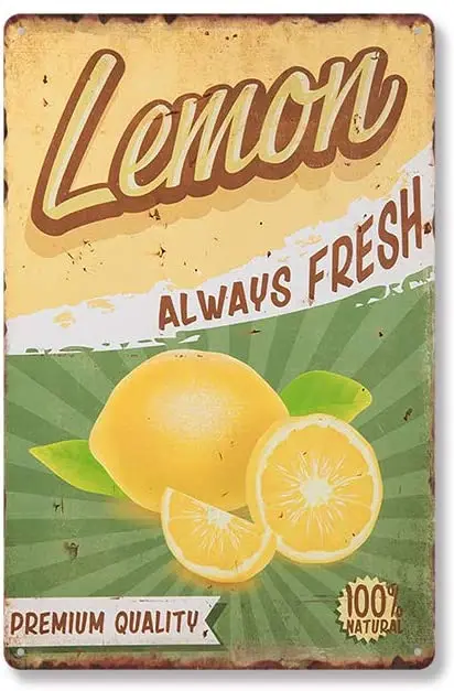 

Royal tin logo lemon is always fresh quality 11.8 7.8 inch, rectangular metal logo, used for home retro wall decoration,