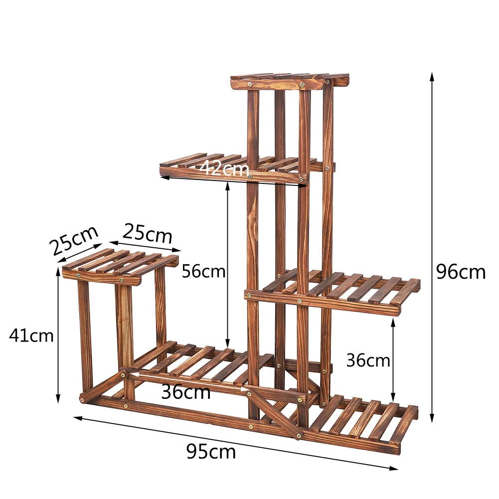 6 Tiered Wood Plant Flower Stand Shelf Planter Pots Shelves Rack Holder Display for Multiple Plants Indoor Outdoor Garden Patio — view 5