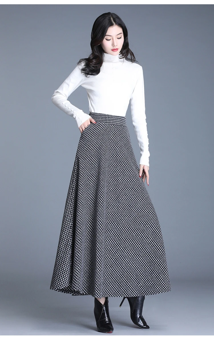 HAYBLST, брендовая Длинная женская юбка, новинка, Осень-зима, размера плюс 3XL, элегантный корейский стиль, высокая талия, модная шерстяная одежда
