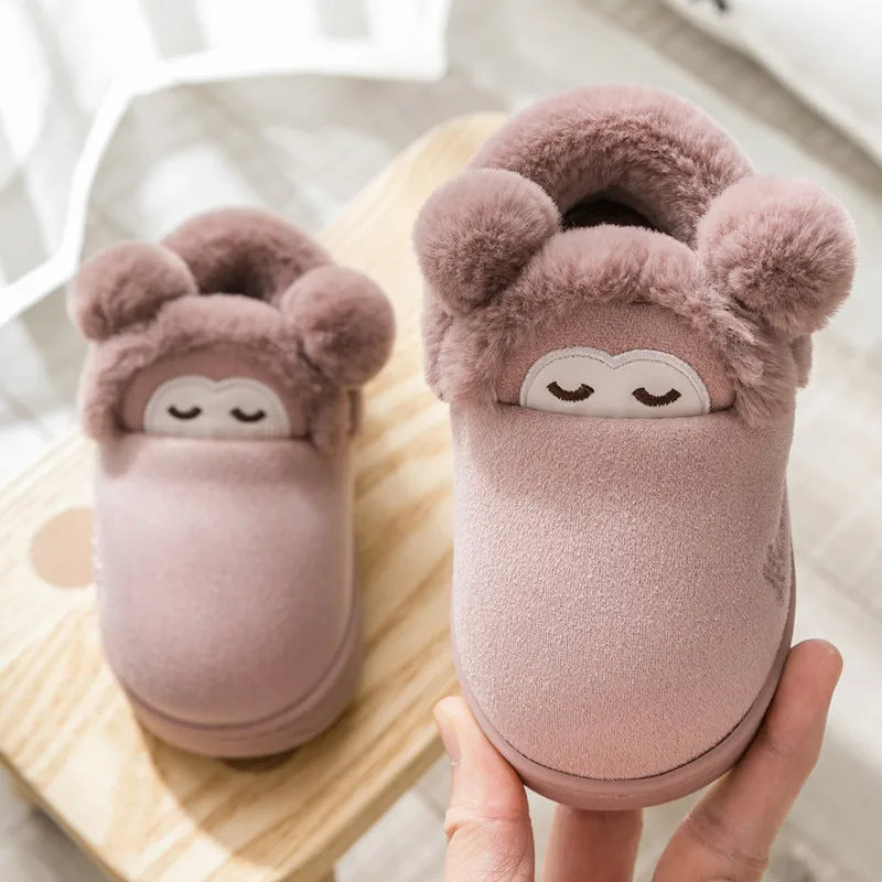 Winter Kids Slippers Boots Cartoon Cute Animal Shape Home Slippers Children Warm Thicken Indoor Non-slip Boy and Girl Baby - Цвет: DarkPink