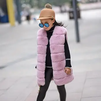 

Children Faux Rex Rabbit Fur Vest Coat Imitation Fur Sleeveless Waistcoat Thicker Warm Girls Outerwear Modis kids jacket Y2197