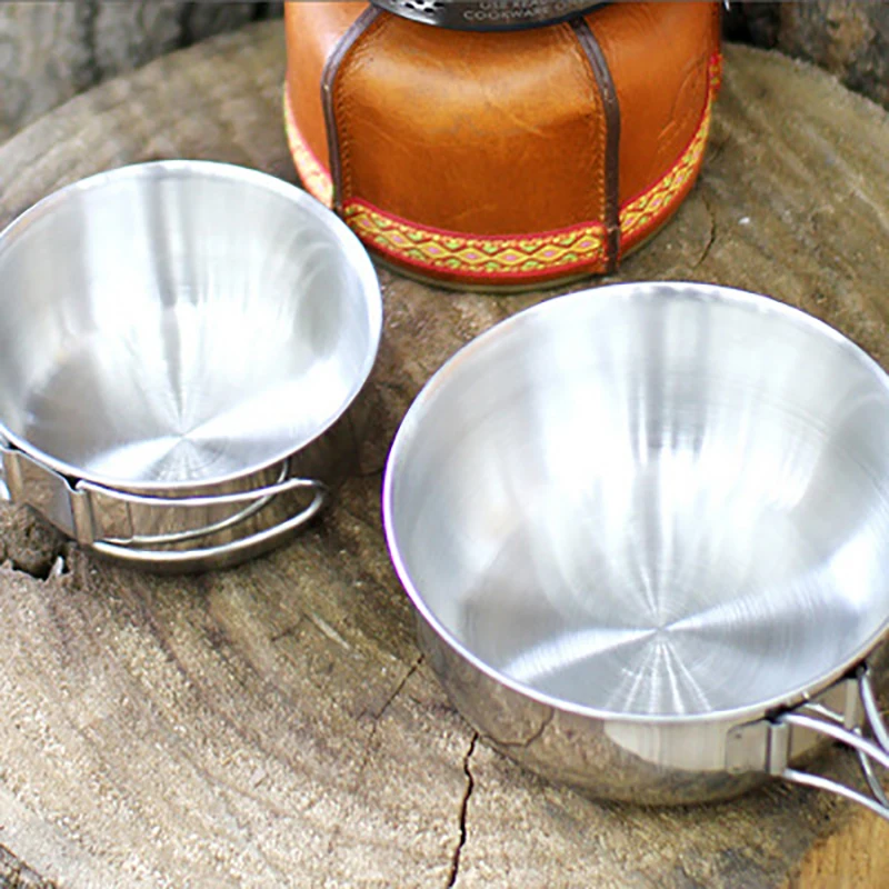 Outdoor combination tableware stainless steel 4 piece set steel bowl camping hiking travel fishing picnic 500ml
