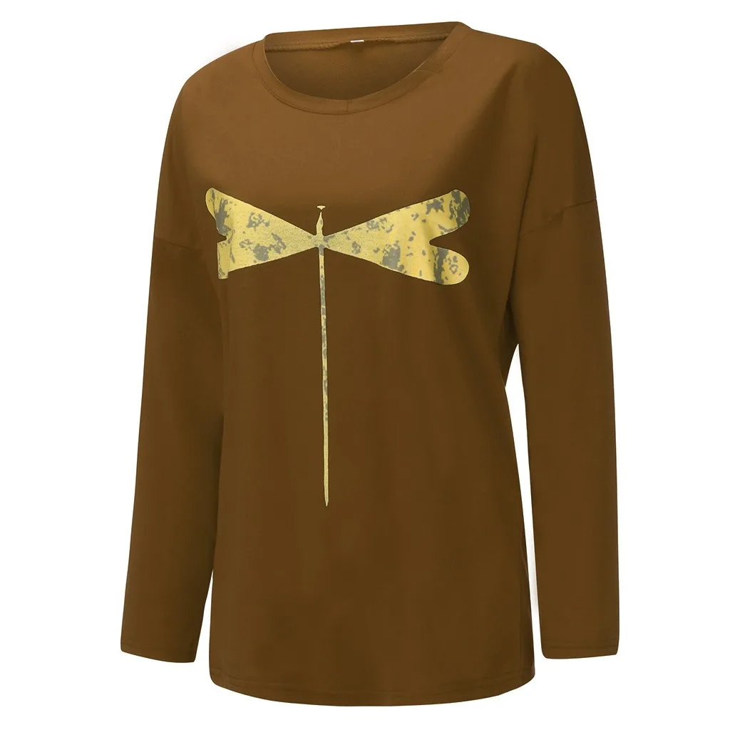 Poleras mujer de moda camiseta mujer Футболка женская Повседневная Свободная Длинная толстовка с v-образным вырезом и рукавом с принтом Топы camisa feminina
