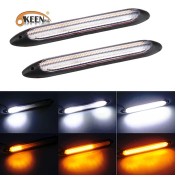 

2Pcs Super Slim Universal Car Led DRL Headlight Strip White Led Daytime Running Light Sequential Flow Yellow Turn Signal Lamp