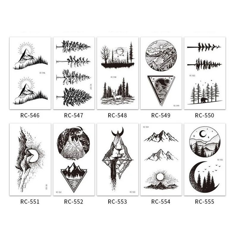 Tattoo Stickers 5Pcs/Set Temporary Black Mountain Forest Pattern Waterproof Disposable Body Art Makeup tatouage temporaire tattoo sticker temporary tattoos makeup stickers