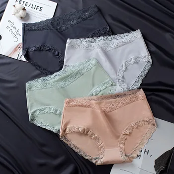 

L-XXL Large Size Seamless Lace Panties for Woman 2020 New Fashion Mid-waist Combed Cotton Breathable Seamless Briefs Girls