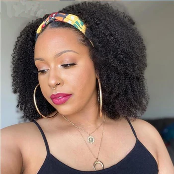 

Headband Wigs Afro Kinky Curly Human Hair Brazilian Headband Wigs For Women Full Machine Made Wig No Glue No Gel