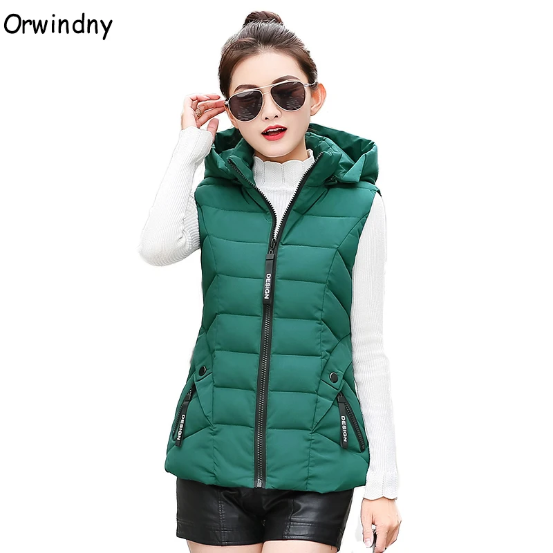 

Orwindny Hooded Winter Vest Women Green Waistcoat Plus Size M-4XL Warm Vest Coat Female Jacket Sleeveless Padded Vest For Woman