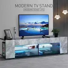 Soportes de TV LED RGB modernos con 2 armarios laterales, organizador de almacenamiento, muebles para el hogar, sala de estar, mesas de TV de lujo, soporte para unidad de TV