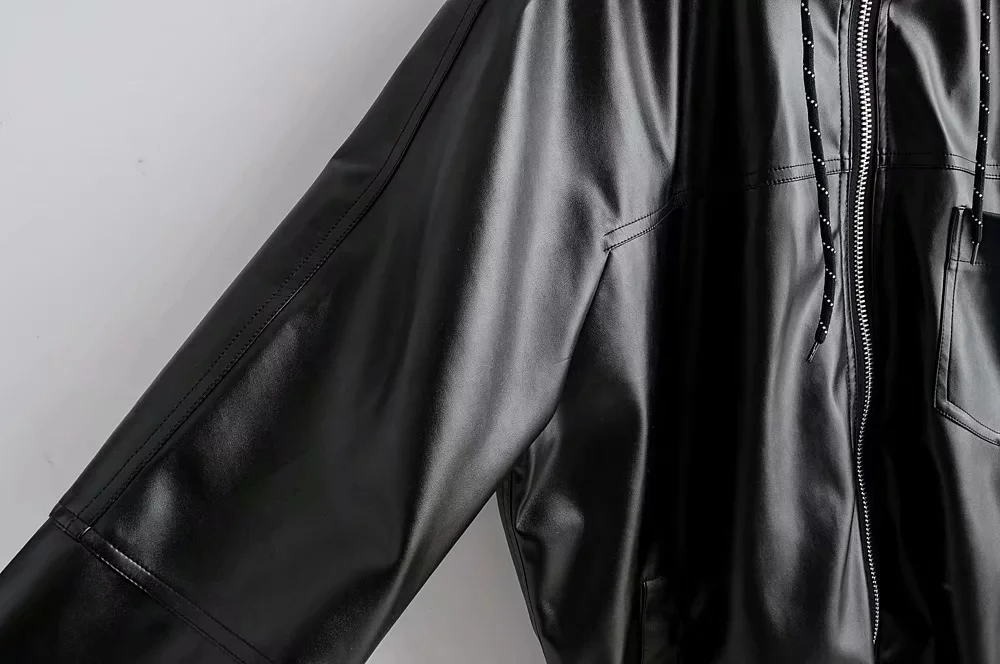 Модная куртка из искусственной кожи с капюшоном Женская байкерская куртка на молнии панк мотоциклетная куртка уличная зимняя женская кожаная куртка