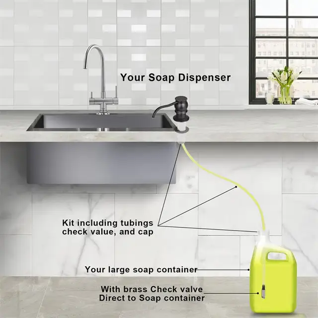 Samodra Liquid Soap Dispensers กับหลอดทองเหลืองหัวปั๊มสำหรับห้องครัวอุปกรณ์เสริมโลหะวาล์วตรวจสอบสีดำ Dispenser สบู่ 3