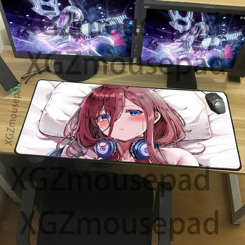 XGZ Comic Shy Girl Bare Large Gaming Mouse Pad Black Lock Edge Computer Table Mat Speed Rubber Non-