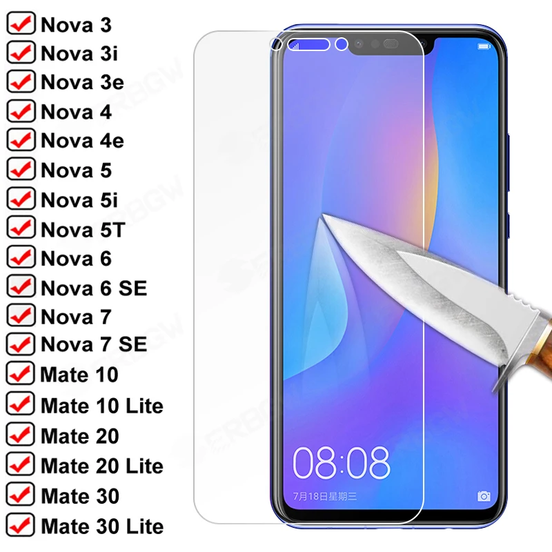 Protector de pantalla de cristal templado 9H para Huawei Mate 10, 20, 30 Lite, Nova 3, 3i, 3e, Nova 5, 5T, 5i, 4, 4e, 6, 7 SE