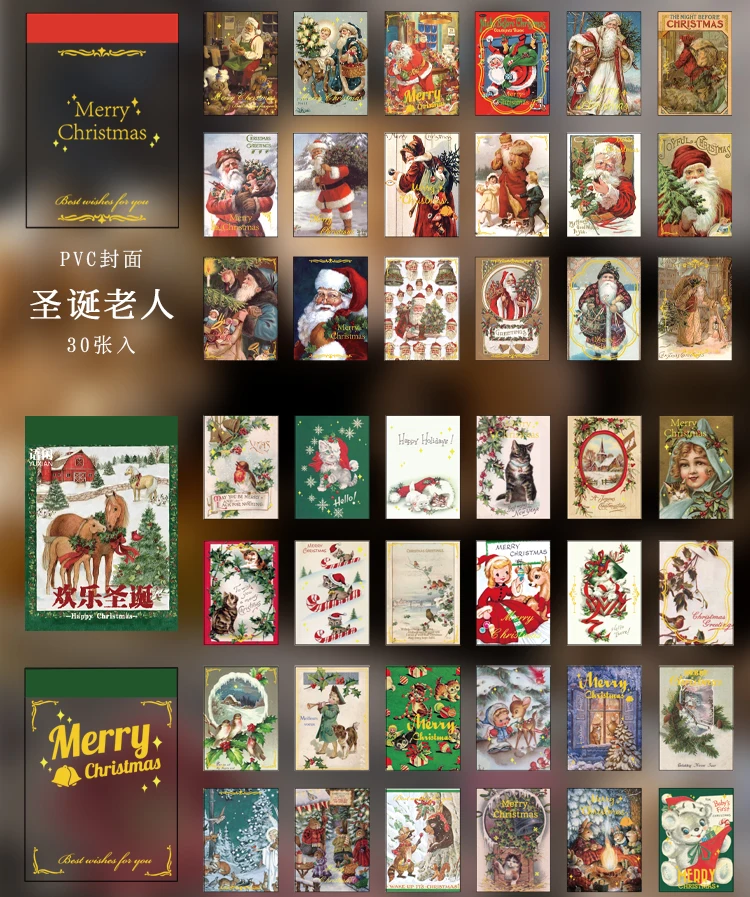 30 Blatt Retro-Weihnachtsgeschenk-Serie, Briefpapier-Aufkleber, Buch, fröhlicher Weihnachtsmann, niedliche Bullet Journaling, Dekor, Briefpapier-Aufkleber – Detail 4