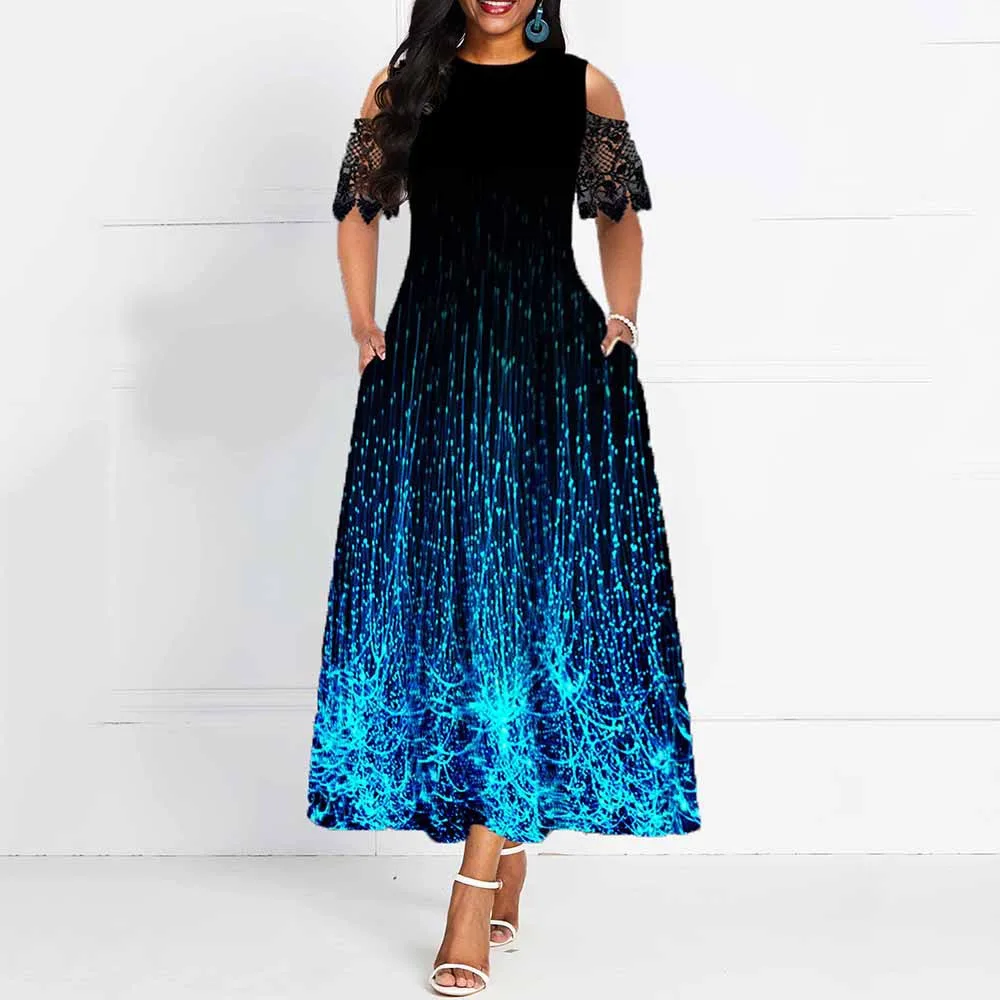 

Elegant Party Vintage Long Dress 2019 African Women Fashion Plus Size Black Slim Lace Maxi Dresses A-line Ankle-Length Robe