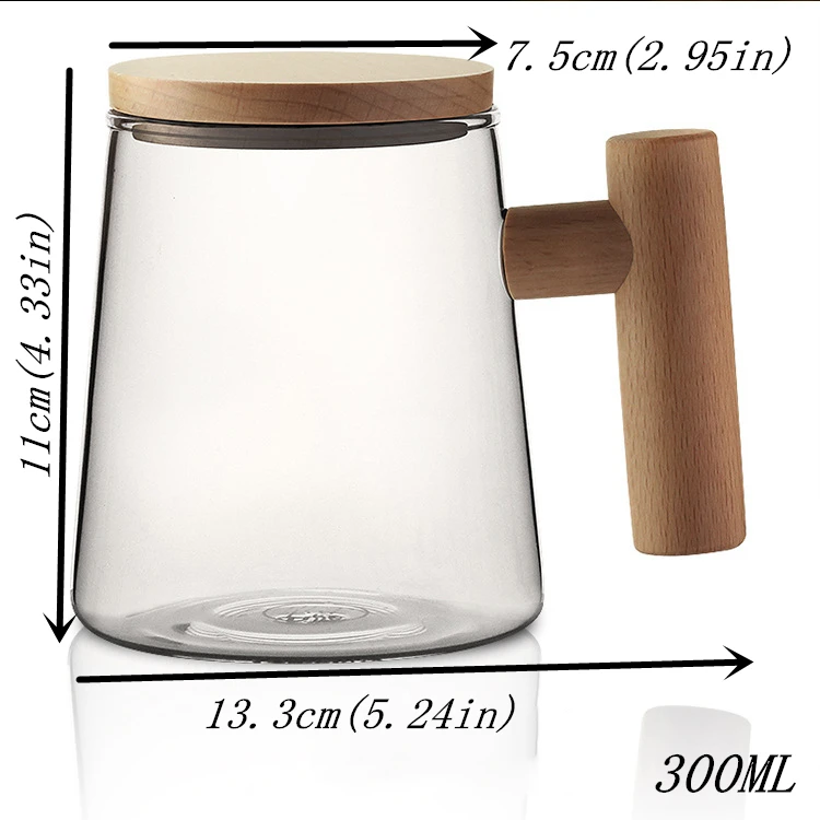 300 мл креативное боросиликатное стекло Настой кружек прозрачная чашка для чая с фильтром деревянная крышка крышки ручки из бука для молока воды - Цвет: cupsolid