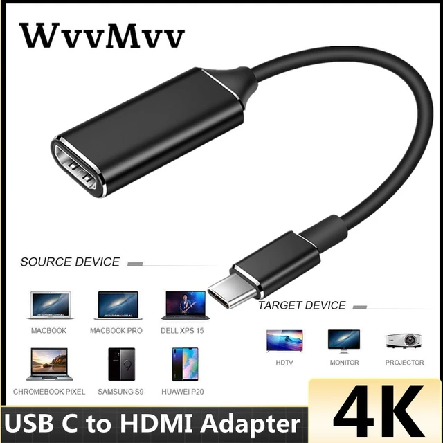 Cable HDMI USB tipo C a HDMI 4K 60Hz para TV Thunderbolt 3, convertidor para  MacBook Pro Air, iPad, Samsung Galaxy XPS, adaptador HDMI - AliExpress