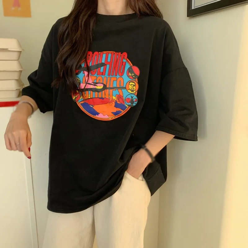 Harajuku Long T-Shirt Loose Letter Printed Women Tshirt Loose Female Tee Tops Large Size Summer T-Shirts