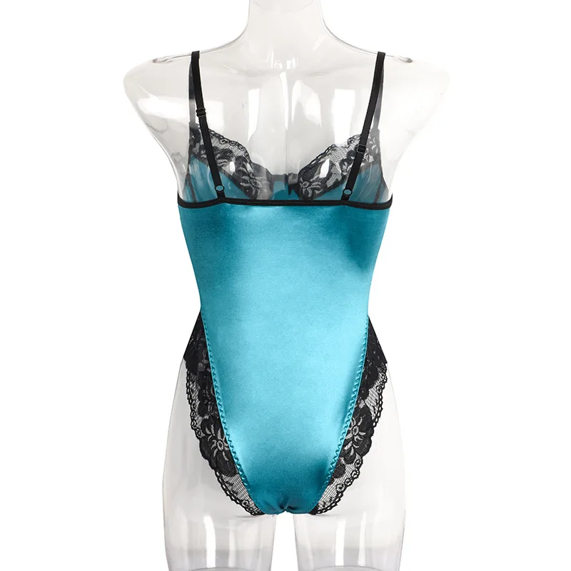 YiDuo Lace Patchwork Satin Bodysuit Sexy Backless Jumpsuit Skinny Women Tops Body One Piece Fashion Club Party Bodysuits Green
