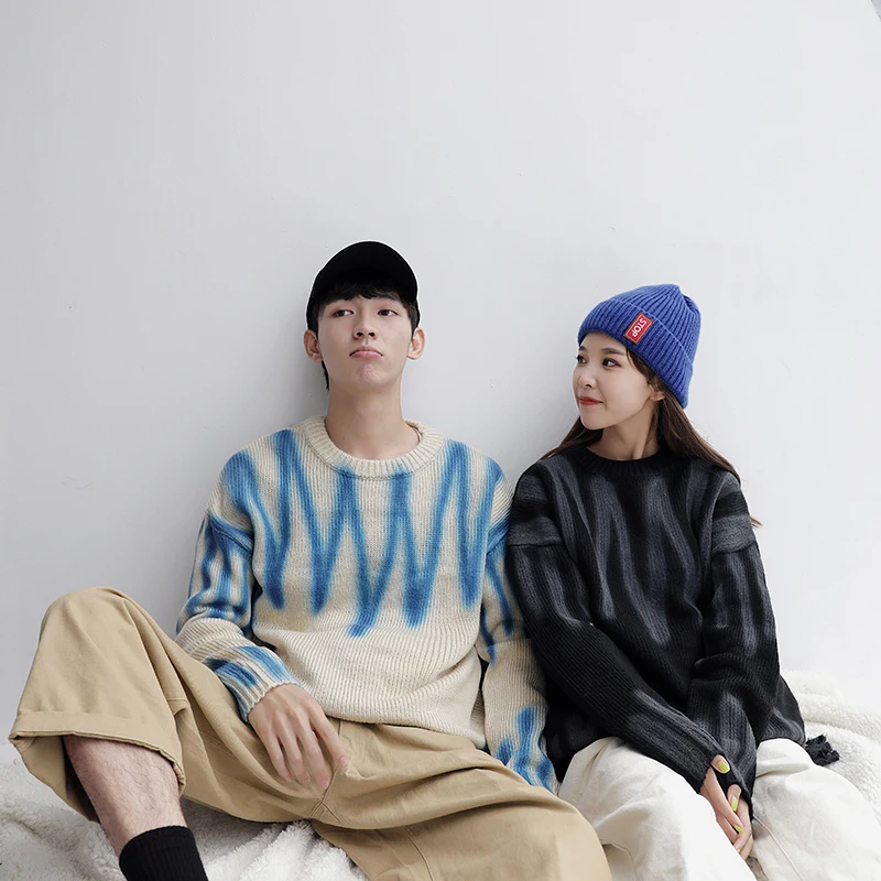

Men's sweater 2019 autumn and winter new loose tie dyed color couples sweaters youth personality fashion trend men's clothing