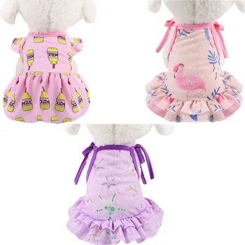 

Classic Dress Shirt Fruit Pattern Sling Sleeveless Tshirt Skirt For Small Medium Dogs Chihuahua Pink Ruffle Vest Dresses Summer