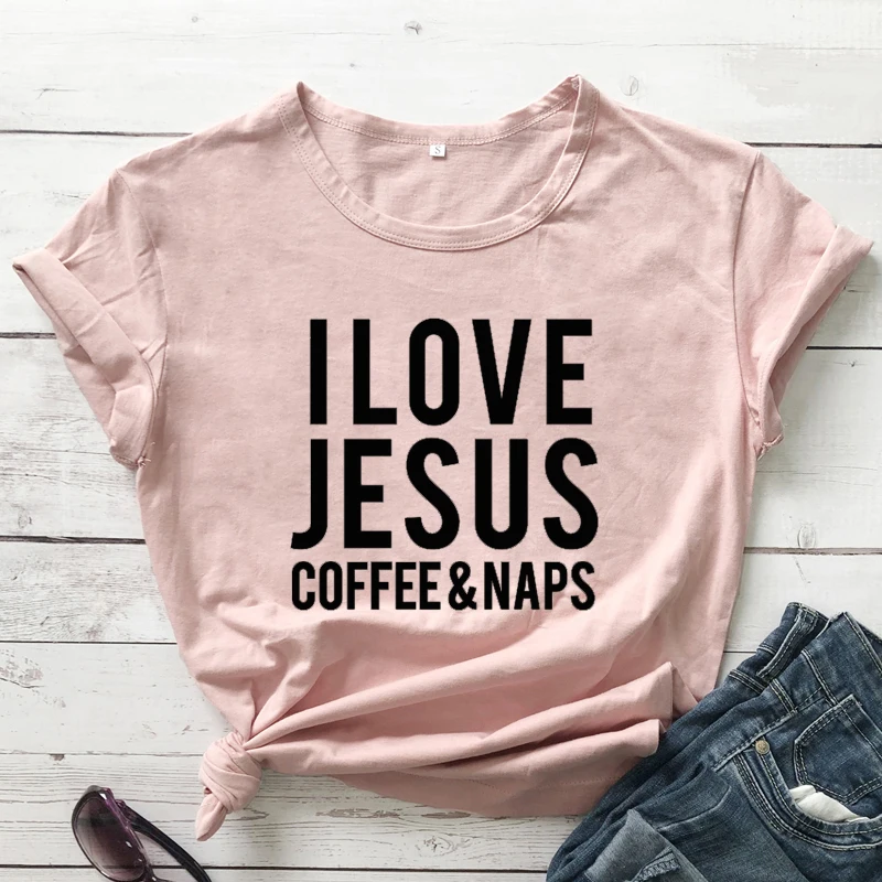 Женская футболка с надписью I love Jesus Coffee & Naps Повседневная размера плюс для