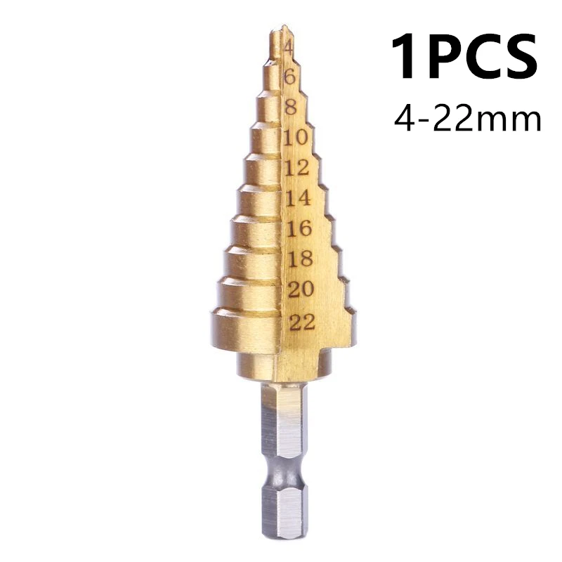 1 pieza HSS titanio Broca escalonada recubierta poco de alta velocidad de acero de Metal cortador de agujeros para madera cono para perforación Herramienta 3-12mm 4-12mm 4-20mm 4mm-22mm