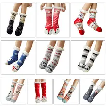 Зимние теплые носки-тапочки унисекс с плюшевой подкладкой и изображением оленя, лисы, медведя