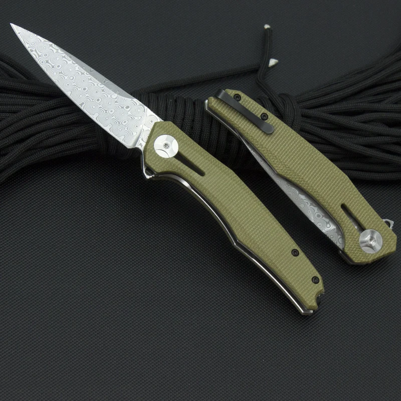 TUNAFIRE  2021 new Tactics folding knife Sweden Damasteel blade linen handle outdoor hiking EDC survival  tool boutique knife