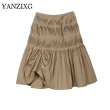 Европейская мода, женские юбки, высокая талия, хлопок, женские плиссированные юбки, осень, новинка, женские юбки, сплошной цвет, D089
