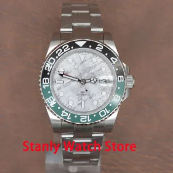 

Sapphire Glass BLIGER 40mm Gray Sterile Dial Black Green Ceramic Bezel Luminous GMT Function Automatic Movement Men's Watch